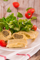Maultaschen - swabian filled pasta ( ravioli ).