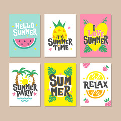 Hello summer cards. Party invitation design.
