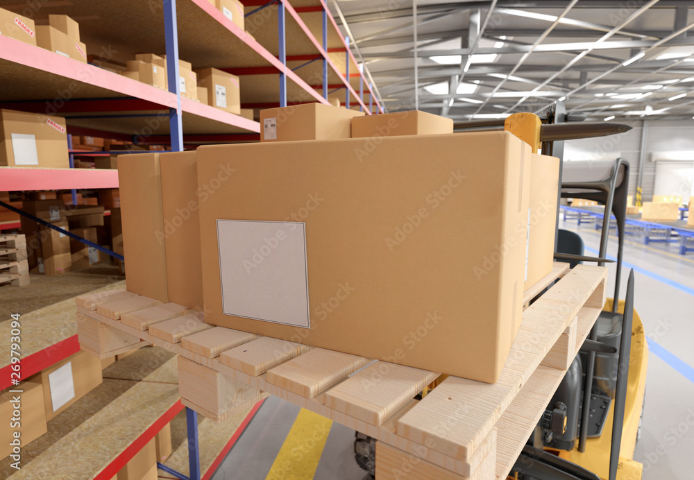 Poster cardbox mock up in a warehouse - 3d rendering