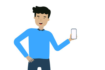 A happy man hand on a mobile phone