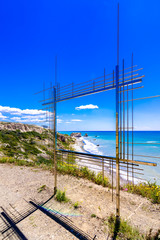 Fototapeta premium The famous beach of Aphrodite's rock or Venus rock, Petra tou Romiou, Cyprus