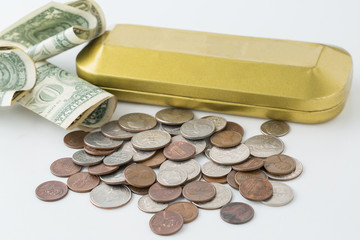 白背景に外国のおもちゃのお金遊び子供用