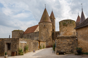 Fototapeta na wymiar CHATEAUNEUF / FRANCE - JULY 2015: View to the medieval castle of Chateauneuf-en-Auxois town, France