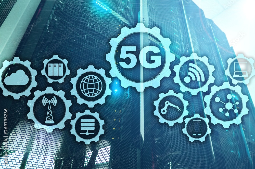 Poster 5g network, 5g internet connection concept in digital background. smart communication network concep