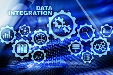 Data integration Business Information Technology Concept on Server Room Background.