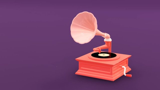 Pink gramophone on the green background.-3d rendering.
