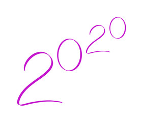 2020 Year Vector. Hand written numbers abstract. Isolated background. Pink illustration. Design template with calligraphy. Handdrawn lettering on white.