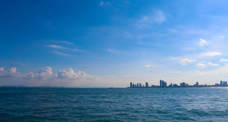 Beautiful seascape with building of Pattaya in Thailand.