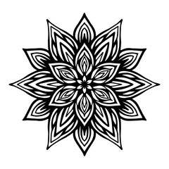 Round black mandala on white isolated background. Vector boho Mandala with floral patterns. Anti-stress therapy