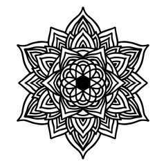 Round black mandala on white isolated background. Vector boho Mandala with floral patterns. Anti-stress therapy, decorative round ornament. Hand drawn background