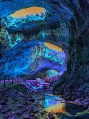 Mystical cave in bright fantastic colors