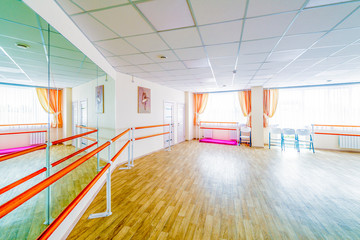  Interior training gymnastic dance hall with mirrors