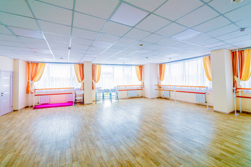  Interior training gymnastic dance hall with mirrors