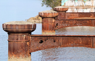 Old Derelict Bridge Pylon Supports in River Brisbane Waters at Gosford Australia