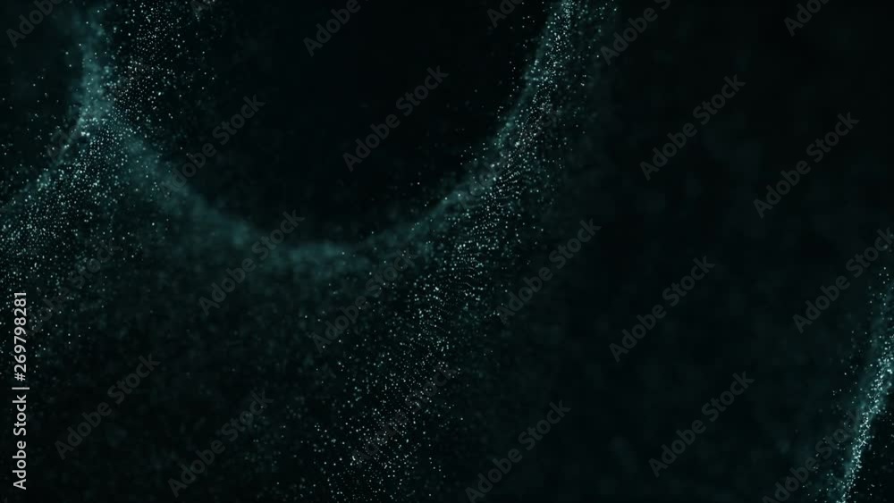 Poster abstract digital particles flow with light. technology science and engineering motion background. de