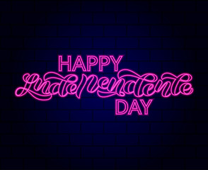 Fototapeta na wymiar Happy Independence Day neon lettering. Vector illustration