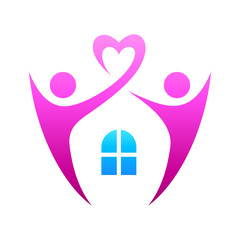 happy family house flat logo design inspiration