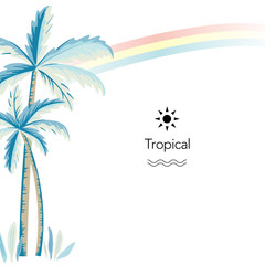 Vector palm tree and rainbow illustration on white background