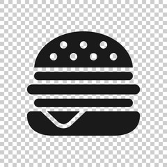 Burger sign icon in transparent style. Hamburger vector illustration on isolated background. Cheeseburger business concept.