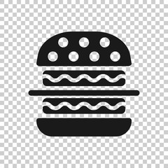Burger sign icon in transparent style. Hamburger vector illustration on isolated background. Cheeseburger business concept.