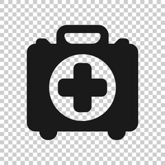 Obraz premium First aid kit icon in transparent style. Health, help and medical diagnostics vector illustration on isolated background. Doctor bag business concept.