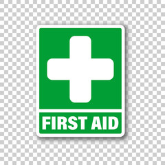 First aid sign icon in transparent style. Health, help and medical vector illustration on isolated background. Hospital business concept.