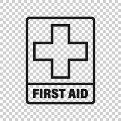 First aid sign icon in transparent style. Health, help and medical vector illustration on isolated background. Hospital business concept.