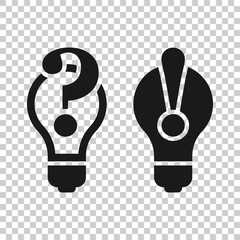 Problem solution icon in transparent style. Light bulb idea vector illustration on isolated background. Question and answer business concept.