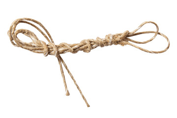 Rope wrap with bow isolated on white. rope made of natural materials