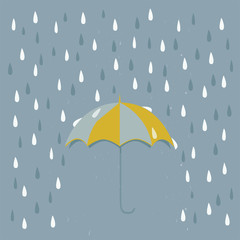 happy yellow umbrella under the rain on grey background
