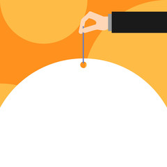 Male hand arm needle punching big half blank balloon geometrical background