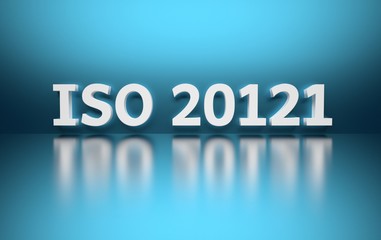 International standard. Word ISO 20121 on blue background