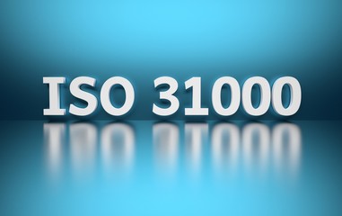 International standard. Word ISO 31000 on blue background