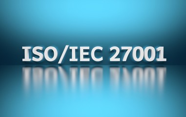 International standard. Word ISO/IEC 27001 on blue background