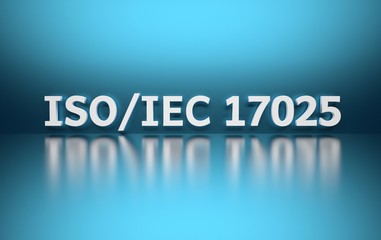 International standard. Word ISO 17025 on blue background