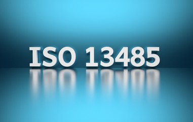 International standard. Word ISO 13485 on blue background