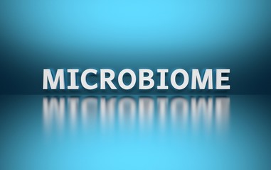 Word Microbiome on blue background