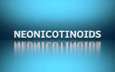 Word Neonicotinoids on blue background