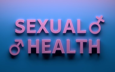 Sexual Health words with male sex gender signs on blue background