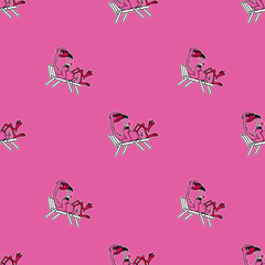 FLAMINGO CHILLING WITH COCKTAIL SEAMLESS PATTERN PINK BACKGROUND