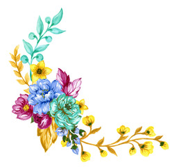 Beautiful watercolor Wedding Invitation flowers leaves foliage Arrangement wreath frame for you design hand paint