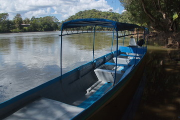 Excursion boat on Rio San Carlos near Boca Tapada in Costa Rica