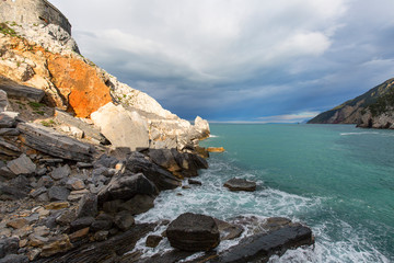 View on Byron Grotto in the Bay of Poets, Portovenere, Italian Riviera