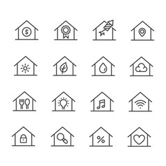 Set of home with sign.  House icon isolated on white background