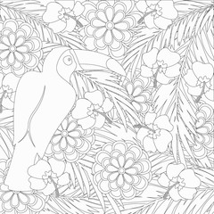 coloring with palm trees and toucan © alisenok1990