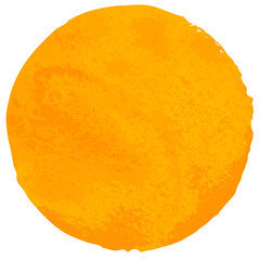 Watercolor orange round spot isolated on white background