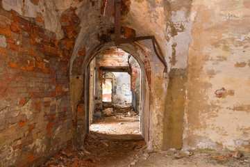Interior of internal rooms of the destroyed and thrown Northern fort. Kronstadt, Russia