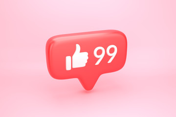 Ninety nine likes social media notification with thumb up icon