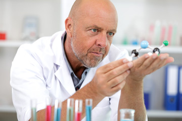 scientist with model in lab