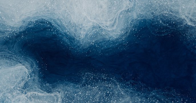 Abstract watercolor paint background navy blue and white flicks with liquid fluid texture for background, banner